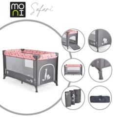 Cangaroo Safari utazóágy 1 szintes, zippes kibújóval állatmintás pink/rózsa