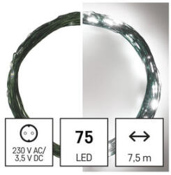  LED karácsonyi nano fényfüzér, zöld, 7, 5 m, kültéri és beltéri, hideg fehér, időzítő