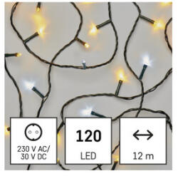  LED karácsonyi fényfüzér, villogó, 12 m, kültéri és beltéri, meleg/hideg fehér, időzítő