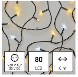 LED karácsonyi fényfüzér, 8 m, kültéri és beltéri, meleg/hideg fehér, időzítő