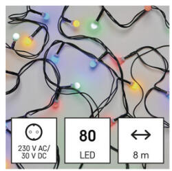  LED karácsonyi fényfüzér, cseresznye - golyók, 8 m, kültéri és beltéri, többszínű, időzítő