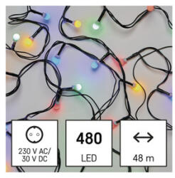 LED karácsonyi fényfüzér, cseresznye - golyók, 48 m, kültéri és beltéri, többszínű, időz