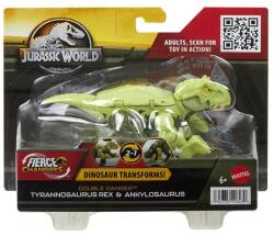 Mattel Figurina 2 in 1 Jurassic World Fierce Changers - Double Danger, Tyrannosaurus Rex si Ankylosaurus, verde Figurina