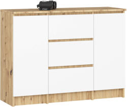 AKORD K100 Artisan Tölgy-Fehér Komód 3 Fiókkal És 2 Ajtóval - fizz - 41 158 Ft