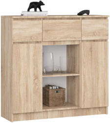 AKORD K100 Sonoma Tölgy Komód 3 Fiókkal És 2 Ajtóval - fizz - 50 358 Ft