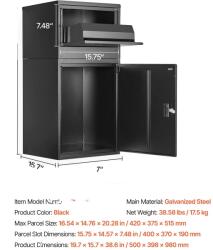  Csomagdoboz, lopásgátló kialakítás, időjárásálló konstrukció, 39 hüvelykes