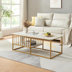 PremiumXL en. casa Dohányzóasztal Raukurg 120x60x44 cm márvány hatású, fehér/aranyszín