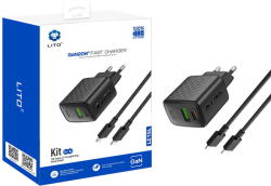 LITO Incarcator de retea LC15L GaN Lightning Cable Included 1xUSB-C +1xUSB-A PD3.0 QC3.0 PC Fireproof EU 20W Negru (KF2355224) - vexio
