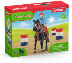Schleich Schleich, Farm World, Cowgirl si cursa printre butoaie, set, 42576 Figurina
