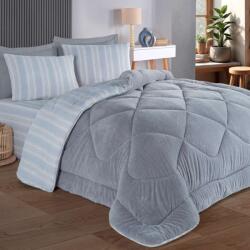 Eponj Home® Set dormit Pilota iarna pat dublu cu fata catifelata, Soft Line Gri deschis
