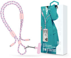 DEVIA Cable Pro5 Woven 60W PD Type-C/Type-C adat- és töltőkábel + nyakpánt 1.6m - pink - mobilehome