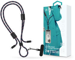 DEVIA Cable Pro5 Woven 60W PD Type-C/Type-C adat- és töltőkábel + nyakpánt 1.6m - kék - mobilehome