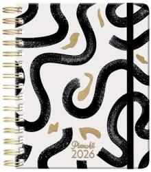 Planall Határidőnapló PLANALL Midi B/6 heti spirálos keményfedelű gumis Black on white 2026 (21575) - robbitairodaszer