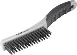 Extol prémium drótkefe hajlított, kétkomponensű TPR+műanyag nyél; 4 soros, 28mm szálhossz, acél, hossz: 25cm, fejméret: 27×125mm (8803911) - bogatibarkacsbolt