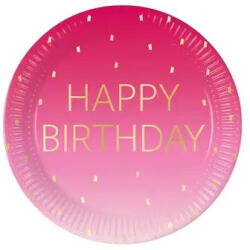 Procos Happy Birthday Golden Pink papírtányér 8 db-os 23 cm FSC (PNN96623)