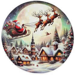  Nyomtatott fa tábla koszorú közép - Télapó a város felett 14, 8cm 2720N