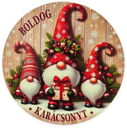  Nyomtatott fa tábla koszorú közép - Piros manók 14, 8cm - papelito