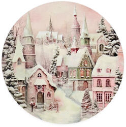  Nyomtatott fa tábla koszorú közép - Pasztell házak 14, 8cm - papelito