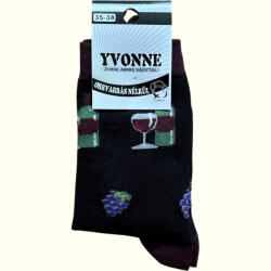 Yvonne vicces zokni - Borospohár és szőlő mintával (Yv1009)
