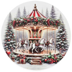  Nyomtatott fa tábla koszorú közép - Körhintás 14, 8cm - papelito