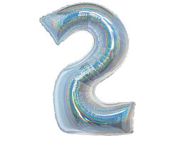  Holographic Silver, Ezüst 2-es szám fólia lufi 76 cm (MLG144734)