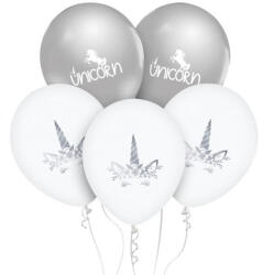 Unikornis Silver léggömb, lufi 5 db-os 12 inch (30cm) (MLG150216) - oliviashop