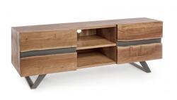 Bizzotto Comoda TV cu 2 polite 2 usi din lemn maro si picioare fier Aron 160 cm x 44 cm x 65 h (0745487) Comoda