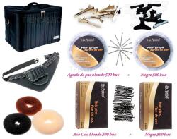 Pauco Set kit frizerie coafor complet superb plus cu geanta echipata borseta brau ace agrafe si bureti pentru coc