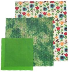 QueenBee Méhviaszos kendő szett - zöld és virágmintás