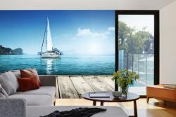 DIMEX ART Самозалепваща се флизелинова фототапета яхта на дървен кей 375 x 250 см