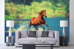 DIMEX ART Самозалепваща се флизелинова фототапета кон, тичащ през езеро 375 x 250 см