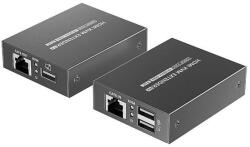 XTENDLAN CAT6 HDMI extender, transmițător+receptor, 40m 4k/2k/1080p printr-un cablu CAT6, POC, transfer IR și USB (KVM)