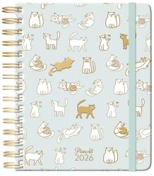 PLANALL Határidőnapló PLANALL Classic B/5 heti spirálos keményfedelű gumis Kitty 2026 (21536) - vectraline