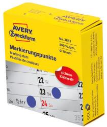 AVERY Etikett AVERY 3853 öntapadó jelölőpont adagoló dobozban kék 10mm 800 jelölőpont/doboz (3853) - vectraline