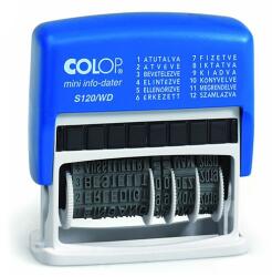 COLOP Bélyegző dátum+szöveg COLOP S120/WD 12 féle szöveggel kék ház fekete párna (BE01051254) - vectraline