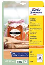 AVERY Etikett AVERY L5087 63, 5x42, 3 mm ovális visszaszedhető 10 lapos (5087) - vectraline