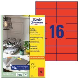 AVERY Etikett AVERY 3452 105x37mm univerzális piros 1600 címke/doboz 100 ív/doboz (3452)