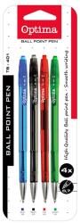 Optima Golyóstoll készlet OPTIMA nyomógombos TB 401 0, 7 mm vegyes színek 4 darabos (10995) - vectraline