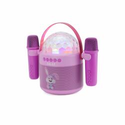 Akai Boxa Karaoke cu doua microfoane fara fir, Akai JoyBoxKids, LED colorate, Bluetooth 6.0, design iepuras, Roz (JoyBox Kids)