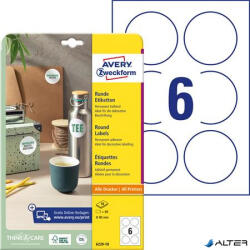 Avery-Zweckform Etikett, univerzális, 80 mm, kör, AVERY ZWECKFORM, 60 etikett/csomag (6229-10) - alter