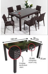  Bojta üveglapos asztal 90x150cm, barna (BT7)