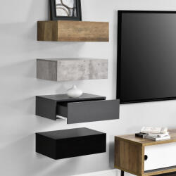 PremiumXL Falra Szerelhető Éjjeliszekrény Szett 4 db, Fiókos Fa/beton/Szürke/Fekete