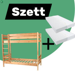 Leo fenyő emeletes ágy 90 + 2 db Max matrac - pepita