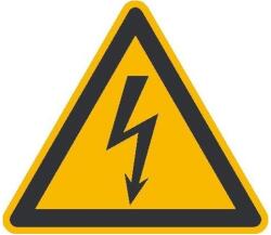  Semn de avertizare de tensiune electrica, triunghiular, muchia 100 mm, folie autoadeziva, SAFETY MARKING (4044589021083)