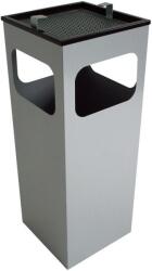  Cos de gunoi cu scrumiera integrata, model Kuba, 29 l, 250 x 250 x 655 mm, argintiu (4260058015708) - bricolaj-mag Cos de gunoi