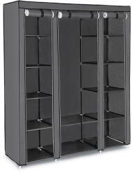 Euziel MATIS 150x175 cm tároló textilszekrény polcokkal és ruhatartó rúddal, szürke LSF03G (EZ0192)