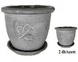 Agyag cserép+alátét SZÜRKE+levél szett (PE-2977)