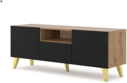 BIM Ravenna Tv állvány 150 Cm, Matt Fekete Ajtókkal, Artisan Tölgy Színű Test, 2d1s