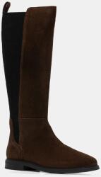 Tommy Hilfiger csizma velúrból FLAG SUEDE LONG BOOT barna, lapos talpú, FW0FW08779 - barna Női 39