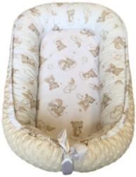  Kétoldalas pamut/minky babafészek kókuszbetéttel - Bézs szivárvány maci